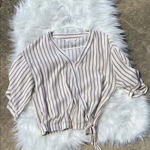 Striped V-Neck Tie-Front Top